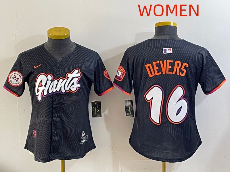 Women 2025 San Francisco Giants #16 Devers Black Joint Name Nike MLB Jersey style 05->women mlb jersey->Women Jersey